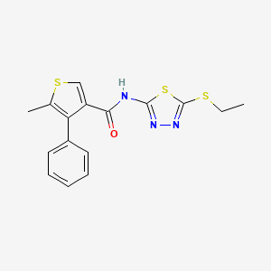 molecular formula C16H15N3OS3 B3597070 N-[5-(ETHYLSULFANYL)-1,3,4-THIADIAZOL-2-YL]-5-METHYL-4-PHENYL-3-THIOPHENECARBOXAMIDE 