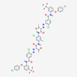 molecular formula C55H37Cl5F6N8O8 B035975 Benzamide, 3,3'-[(2-chloro-5-methyl-1,4-phenylene)bis[imino(1-acetyl-2-oxo-2,1-ethanediyl)-2,1-diazenediyl]]bis[4-chloro-N-[2-(4-chlorophenoxy)-5-(trifluoromethyl)phenyl]- CAS No. 79953-85-8