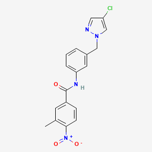 molecular formula C18H15ClN4O3 B3597539 N-{3-[(4-chloro-1H-pyrazol-1-yl)methyl]phenyl}-3-methyl-4-nitrobenzamide 