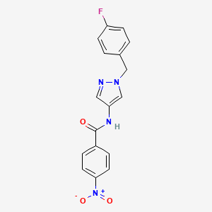 molecular formula C17H13FN4O3 B3598029 N-{1-[(4-FLUOROPHENYL)METHYL]-1H-PYRAZOL-4-YL}-4-NITROBENZAMIDE 