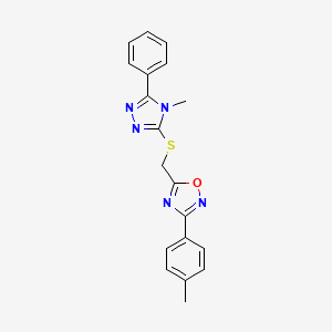 3-(4-methylphenyl)-5-{[(4-methyl-5-phenyl-4H-1,2,4-triazol-3-yl)thio]methyl}-1,2,4-oxadiazole