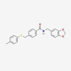 molecular formula C23H21NO3S B3598493 N-(1,3-benzodioxol-5-ylmethyl)-4-{[(4-methylphenyl)thio]methyl}benzamide 