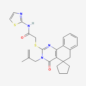 2-[3-(2-METHYLPROP-2-EN-1-YL)-4-OXO-4,6-DIHYDRO-3H-SPIRO[BENZO[H]QUINAZOLINE-5,1'-CYCLOPENTAN]-2-YLSULFANYL]-N-(1,3-THIAZOL-2-YL)ACETAMIDE