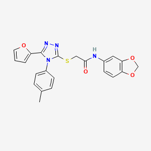 molecular formula C22H18N4O4S B3599203 N-1,3-benzodioxol-5-yl-2-{[5-(2-furyl)-4-(4-methylphenyl)-4H-1,2,4-triazol-3-yl]thio}acetamide 