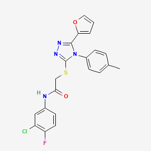 N-(3-chloro-4-fluorophenyl)-2-[[5-(furan-2-yl)-4-(4-methylphenyl)-1,2,4-triazol-3-yl]sulfanyl]acetamide