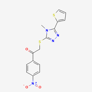 molecular formula C15H12N4O3S2 B3599240 2-{[4-methyl-5-(2-thienyl)-4H-1,2,4-triazol-3-yl]thio}-1-(4-nitrophenyl)ethanone 