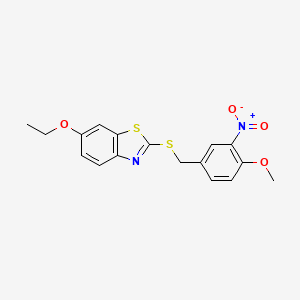 molecular formula C17H16N2O4S2 B3599421 6-ETHOXY-2-{[(4-METHOXY-3-NITROPHENYL)METHYL]SULFANYL}-1,3-BENZOTHIAZOLE 