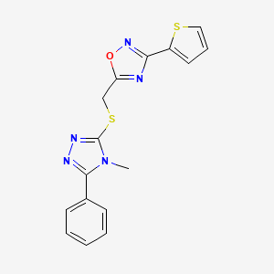 5-{[(4-methyl-5-phenyl-4H-1,2,4-triazol-3-yl)thio]methyl}-3-(2-thienyl)-1,2,4-oxadiazole