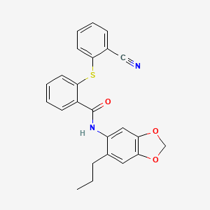 molecular formula C24H20N2O3S B3599716 2-[(2-CYANOPHENYL)SULFANYL]-N-(6-PROPYL-2H-1,3-BENZODIOXOL-5-YL)BENZAMIDE 