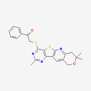 1-phenyl-2-[(5,5,13-trimethyl-6-oxa-17-thia-2,12,14-triazatetracyclo[8.7.0.03,8.011,16]heptadeca-1,3(8),9,11,13,15-hexaen-15-yl)sulfanyl]ethanone