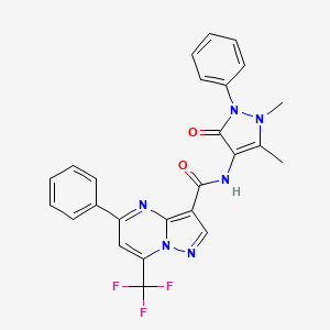 molecular formula C25H19F3N6O2 B3599803 N-(1,5-dimethyl-3-oxo-2-phenyl-2,3-dihydro-1H-pyrazol-4-yl)-5-phenyl-7-(trifluoromethyl)pyrazolo[1,5-a]pyrimidine-3-carboxamide 