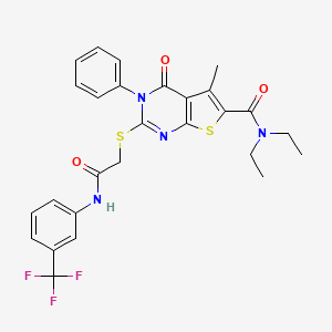 N,N-diethyl-5-methyl-4-oxo-2-[(2-oxo-2-{[3-(trifluoromethyl)phenyl]amino}ethyl)sulfanyl]-3-phenyl-3,4-dihydrothieno[2,3-d]pyrimidine-6-carboxamide