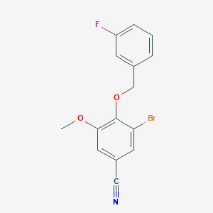 molecular formula C15H11BrFNO2 B3599956 3-Bromo-4-[(3-fluorophenyl)methoxy]-5-methoxybenzonitrile 