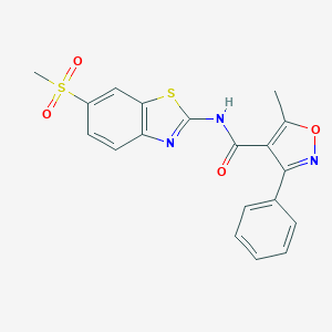 molecular formula C19H15N3O4S2 B360044 5-methyl-N-[6-(methylsulfonyl)-1,3-benzothiazol-2-yl]-3-phenyl-4-isoxazolecarboxamide CAS No. 354548-79-1