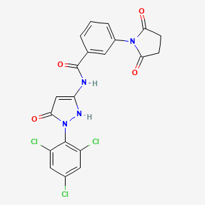 molecular formula C20H13Cl3N4O4 B3600588 3-(2,5-dioxo-1-pyrrolidinyl)-N-[5-hydroxy-1-(2,4,6-trichlorophenyl)-1H-pyrazol-3-yl]benzamide 