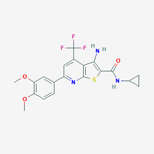 molecular formula C20H18F3N3O3S B360066 3-amino-N-cyclopropyl-6-(3,4-dimethoxyphenyl)-4-(trifluoromethyl)thieno[2,3-b]pyridine-2-carboxamide CAS No. 488706-81-6