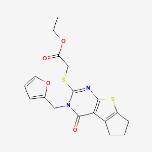 Ethyl 2-[[11-(furan-2-ylmethyl)-12-oxo-7-thia-9,11-diazatricyclo[6.4.0.02,6]dodeca-1(8),2(6),9-trien-10-yl]sulfanyl]acetate