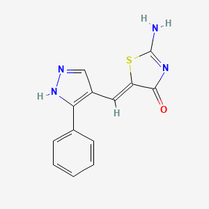 molecular formula C13H10N4OS B3600773 (5Z)-2-imino-5-[(3-phenyl-1H-pyrazol-4-yl)methylidene]-1,3-thiazolidin-4-one 