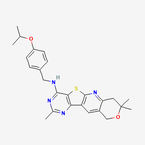 5,5,13-trimethyl-N-[(4-propan-2-yloxyphenyl)methyl]-6-oxa-17-thia-2,12,14-triazatetracyclo[8.7.0.03,8.011,16]heptadeca-1,3(8),9,11,13,15-hexaen-15-amine