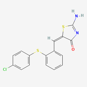 molecular formula C16H11ClN2OS2 B3601267 5-{2-[(4-chlorophenyl)thio]benzylidene}-2-imino-1,3-thiazolidin-4-one 