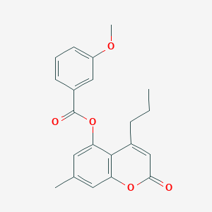 molecular formula C21H20O5 B3601277 7-methyl-2-oxo-4-propyl-2H-chromen-5-yl 3-methoxybenzoate 