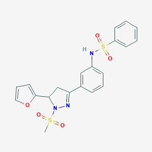 molecular formula C20H19N3O5S2 B360138 N-[3-[3-(呋喃-2-基)-2-甲磺酰基-3,4-二氢吡唑-5-基]苯基]苯磺酰胺 CAS No. 825599-69-7