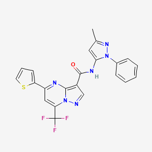 molecular formula C22H15F3N6OS B3601499 N-(5-methyl-2-phenylpyrazol-3-yl)-5-thiophen-2-yl-7-(trifluoromethyl)pyrazolo[1,5-a]pyrimidine-3-carboxamide 