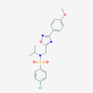 molecular formula C19H20ClN3O4S B360151 4-chloro-N-isopropyl-N-{[3-(4-methoxyphenyl)-1,2,4-oxadiazol-5-yl]methyl}benzenesulfonamide CAS No. 727363-60-2