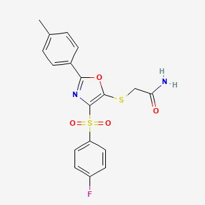 molecular formula C18H15FN2O4S2 B3601546 2-{[4-(4-Fluorobenzenesulfonyl)-2-(4-methylphenyl)-1,3-oxazol-5-YL]sulfanyl}acetamide 