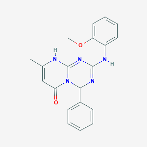 molecular formula C20H19N5O2 B360162 2-(2-methoxyanilino)-8-methyl-4-phenyl-1,4-dihydro-6H-pyrimido[1,2-a][1,3,5]triazin-6-one CAS No. 903469-25-0