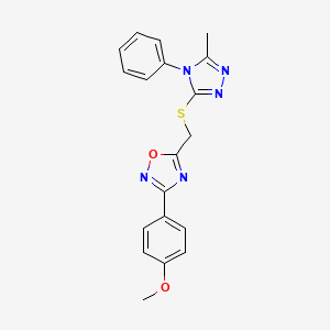 3-(4-methoxyphenyl)-5-{[(5-methyl-4-phenyl-4H-1,2,4-triazol-3-yl)thio]methyl}-1,2,4-oxadiazole