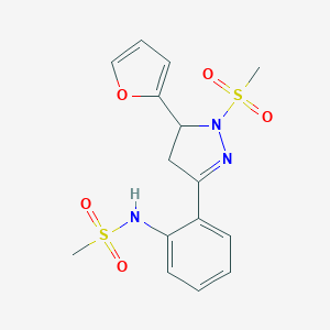 molecular formula C15H17N3O5S2 B360181 N-{2-[5-(2-furyl)-1-(methylsulfonyl)-4,5-dihydro-1H-pyrazol-3-yl]phenyl}methanesulfonamide CAS No. 921136-52-9