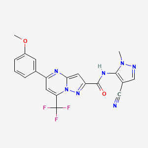 molecular formula C20H14F3N7O2 B3601938 N-(4-cyano-1-methyl-1H-pyrazol-5-yl)-5-(3-methoxyphenyl)-7-(trifluoromethyl)pyrazolo[1,5-a]pyrimidine-2-carboxamide 