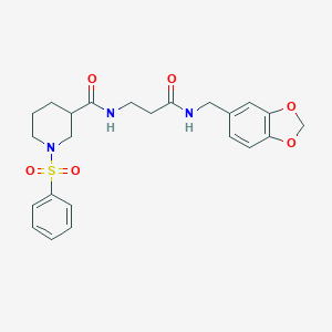 molecular formula C23H27N3O6S B360195 N-{3-[(1,3-benzodioxol-5-ylmethyl)amino]-3-oxopropyl}-1-(phenylsulfonyl)-3-piperidinecarboxamide CAS No. 921119-63-3