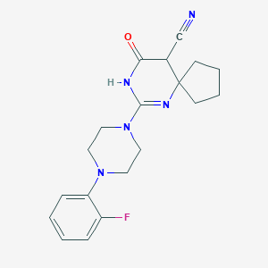 molecular formula C19H22FN5O B360196 7-[4-(2-Fluorophenyl)-1-piperazinyl]-9-oxo-6,8-diazaspiro[4.5]dec-7-ene-10-carbonitrile CAS No. 896664-65-6