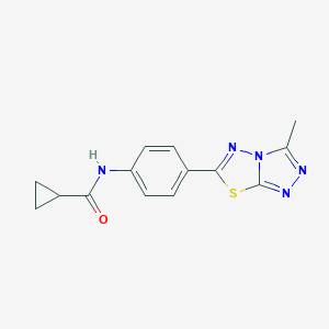 molecular formula C14H13N5OS B360201 N-[4-(3-methyl[1,2,4]triazolo[3,4-b][1,3,4]thiadiazol-6-yl)phenyl]cyclopropanecarboxamide CAS No. 921156-68-5