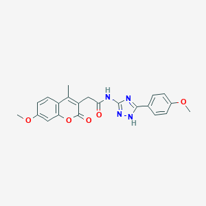 molecular formula C22H20N4O5 B360216 2-(7-methoxy-4-methyl-2-oxo-2H-chromen-3-yl)-N-[3-(4-methoxyphenyl)-1H-1,2,4-triazol-5-yl]acetamide CAS No. 921076-38-2