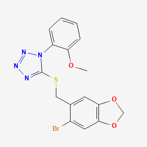 5-{[(6-bromo-1,3-benzodioxol-5-yl)methyl]thio}-1-(2-methoxyphenyl)-1H-tetrazole