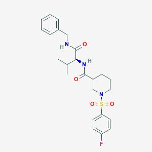 molecular formula C24H30FN3O4S B360236 N-{1-[(benzylamino)carbonyl]-2-methylpropyl}-1-[(4-fluorophenyl)sulfonyl]-3-piperidinecarboxamide CAS No. 956814-11-2