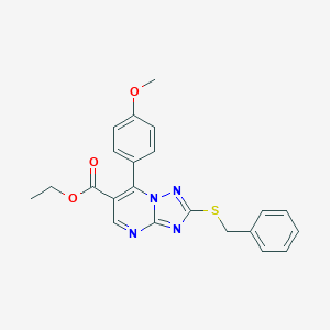 molecular formula C22H20N4O3S B360240 Ethyl 2-(benzylsulfanyl)-7-(4-methoxyphenyl)[1,2,4]triazolo[1,5-a]pyrimidine-6-carboxylate CAS No. 907972-74-1