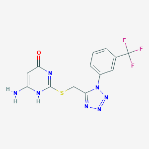 molecular formula C13H10F3N7OS B360243 6-amino-2-[({1-[3-(trifluoromethyl)phenyl]-1H-tetraazol-5-yl}methyl)sulfanyl]-4(3H)-pyrimidinone CAS No. 898645-48-2
