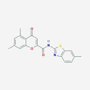 molecular formula C20H16N2O3S B360246 5,7-dimethyl-N-(6-methyl-1,3-benzothiazol-2-yl)-4-oxo-4H-chromene-2-carboxamide CAS No. 898644-02-5