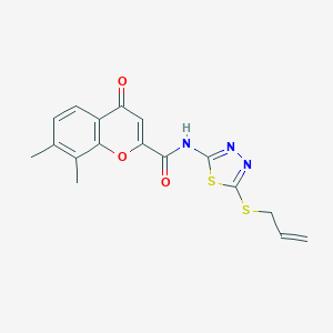 molecular formula C17H15N3O3S2 B360248 7,8-dimethyl-4-oxo-N-(5-prop-2-enylsulfanyl-1,3,4-thiadiazol-2-yl)chromene-2-carboxamide CAS No. 901662-76-8