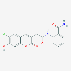 molecular formula C19H15ClN2O5 B360249 2-{[(6-chloro-7-hydroxy-4-methyl-2-oxo-2H-chromen-3-yl)acetyl]amino}benzamide CAS No. 902315-23-5