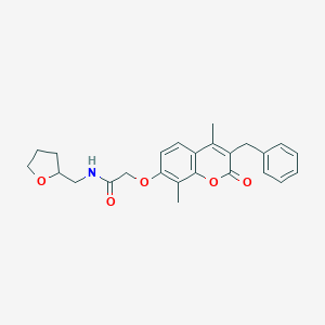 molecular formula C25H27NO5 B360251 2-[(3-benzyl-4,8-dimethyl-2-oxo-2H-chromen-7-yl)oxy]-N-(tetrahydro-2-furanylmethyl)acetamide CAS No. 902323-86-8