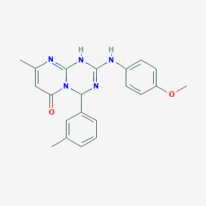 molecular formula C21H21N5O2 B360256 2-(4-methoxyanilino)-8-methyl-4-(3-methylphenyl)-1,4-dihydro-6H-pyrimido[1,2-a][1,3,5]triazin-6-one CAS No. 879613-28-2