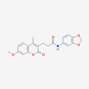 molecular formula C21H19NO6 B360258 N-(1,3-benzodioxol-5-yl)-3-(7-methoxy-4-methyl-2-oxo-2H-chromen-3-yl)propanamide CAS No. 879585-07-6