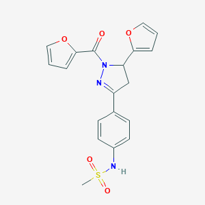 molecular formula C19H17N3O5S B360262 N-{4-[5-(furan-2-yl)-1-(furan-2-ylcarbonyl)-4,5-dihydro-1H-pyrazol-3-yl]phenyl}methanesulfonamide CAS No. 833440-89-4