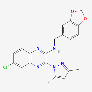 molecular formula C21H18ClN5O2 B3602624 N-(1,3-benzodioxol-5-ylmethyl)-6-chloro-3-(3,5-dimethyl-1H-pyrazol-1-yl)-2-quinoxalinamine 