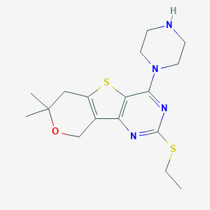 molecular formula C17H24N4OS2 B360267 2-(ethylsulfanyl)-7,7-dimethyl-4-(piperazin-1-yl)-6,9-dihydro-7H-pyrano[3',4':4,5]thieno[3,2-d]pyrimidine CAS No. 903861-55-2